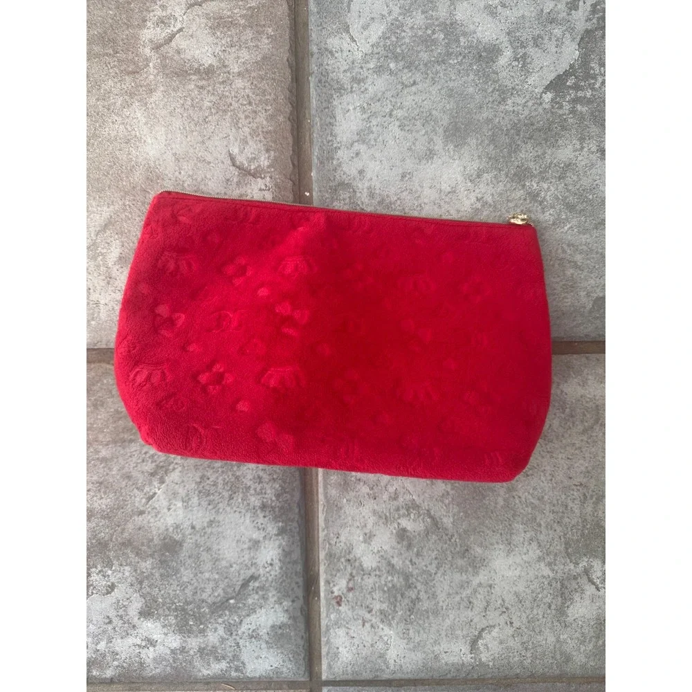 Juicy Couture Red Velour Cosmetic Bag Pouch Sparkle‎ Zipper Charm